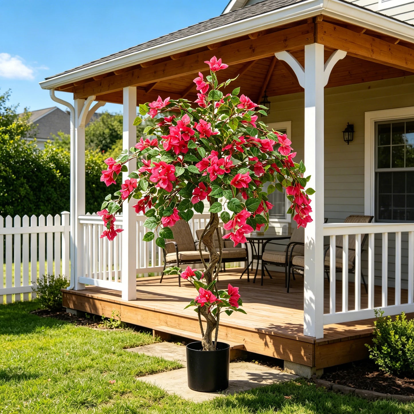 3/4/5FT Artificial Bougainvillea Tree with Silk Flowers and Green Foliage Faux Outdoor Indoor Flowering Plant for Home Office Living Room Bedroom Garden Pool Decor