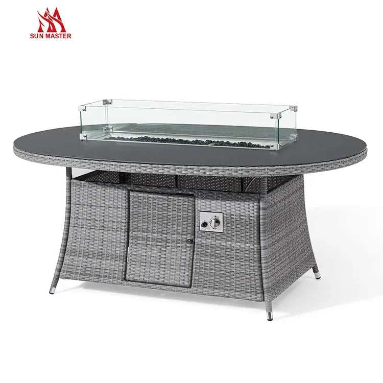 Modern Patio Furniture Outdoor Garden Sofa with Firepit Table Courtyard Hotel Corner Rattan Wicker Terrace Sofas