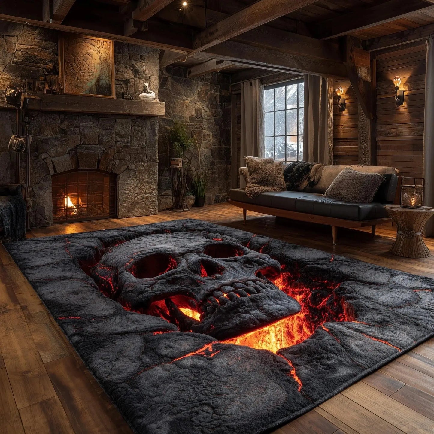Skull Print Carpet Fire Pit Skeleton 2D Printed Door Mat Living Room Bedroom Home Decor Carpet