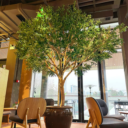Large Floor-Standing Fiberglass Artificial Olive Tree Bionic Green Plant for Window Landscaping Indoor Outdoor Decor