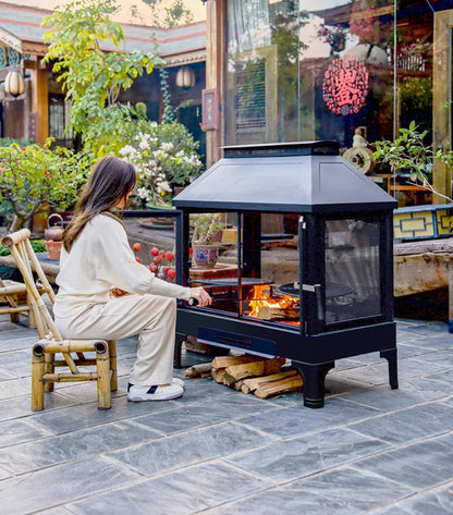 Outdoor Wood-Burning Campfire Stove Courtyard Fire Pit with Tea Stove and Barbecue Grill Home Fireplace for Camping Grills