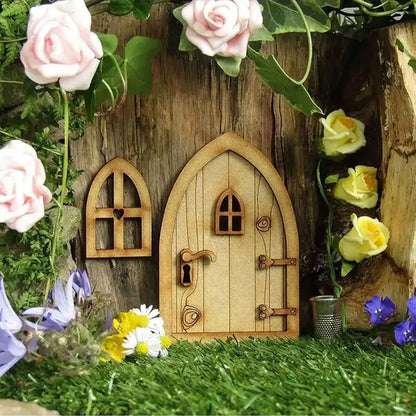 1 Pack Wooden Fairy Garden Door Blank Door Unfinished Elf Window Fairy House Door   Windows Ornaments Tree Statues for Tree Tr