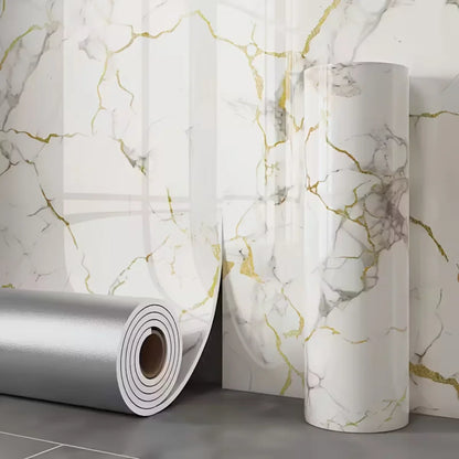 Waterproof and Antifouling Wall Sticker Self-adhesive Wallpaper 1 Roll Thick Foam Marble Wallpaper for Bedroom and Living Room