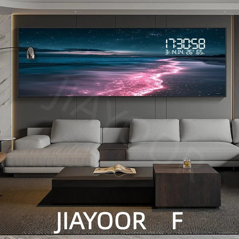 Modern Ocean Living Room Decoration Painting Led Electronic Clock Bedroom Bedhead Sofa Background Wall Wave Wall Light Lustre