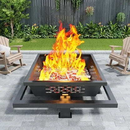 36 inch fire Pit, Square Outdoor Fire Pit with Poker, Wood Burning Fire Pit for Camping, Backyard, Patio