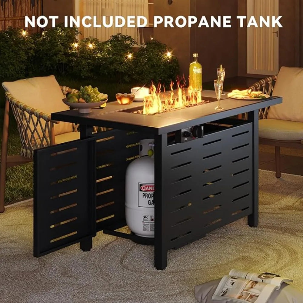 42" Propane Fire Pit Table Ceramic Top, 60000 BTU Outdoor Patio Heater with Lava Rocks, Rectangle Gas Fire Pits