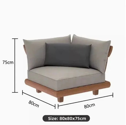 Patio Sofa Set, Made of Imported Teak Wood, Outdoor-grade Waterproof Fabric, Crack-resistant, Suitable for Outdoor Use.