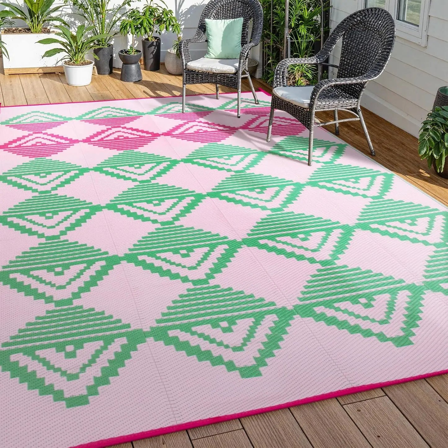 VIKAMA Outdoor Carpet Terrace Durable Machine-Washable Linen Rug Foldable Portable RV Camping Picnic Mat