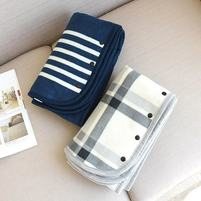 Fleece Wearable Blanket, Plaid Lap Blanket Comfy Poncho Throw with Button Plaid Throw Cushion for Bed Sofa Office