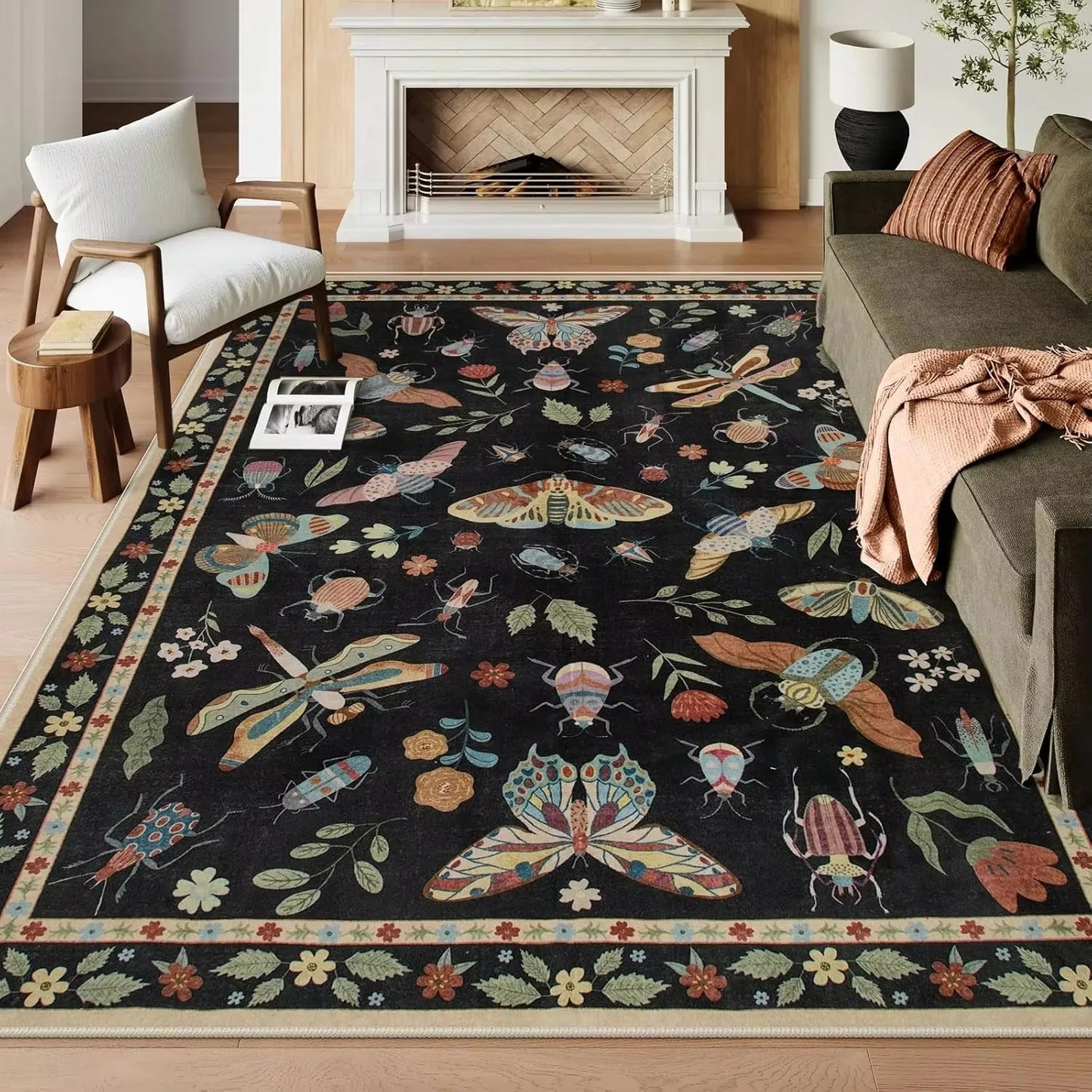 Insect Print Area Rugs, Non Slip Washable Rugs for Living Room,Modern Bedroom Rug Under Bed Large Carpet for Room Decor