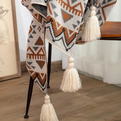 Southwest Desert Sunrise Geometric Woven Throw Blanket Earth Tone Tribal Pattern Soft Cozy Blanket for Sofa Bed Camping Travel