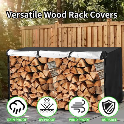 Outdoor Firewood Rack Cover with Storage Bag Heavy Duty Waterproof Rack Cloth for Fireplace Fire Pits Wood Pile Storage Cover