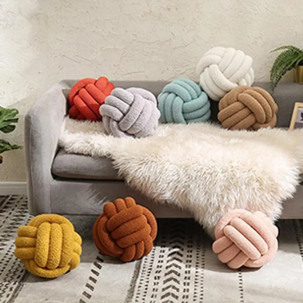Knotted Ball Pillow Indeformable Eco-friendly Knotted Ball Plush Pillow Hand-woven Knotted Ball Back Throw Pillow