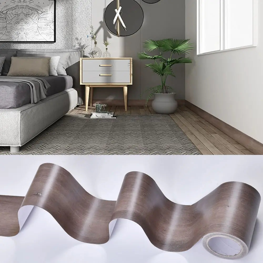 10M/Roll Windowsill Waist Line Wallpaper Waterproof Wood Grain Wall Border Sticker Self-adhesive Door Frame Waveguide Line