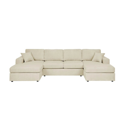 3-Piece Corduroy Double-Chaise Sectional Premium Living Room Sofas