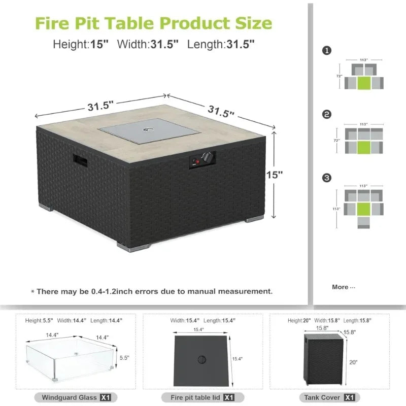 Dual-Purpose 31.5 Inch Square Outdoor Propane Fire Pit Table with 20lb Tank, Suitable for Patio, Deck, and Garden Settings