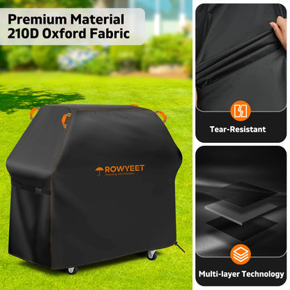 [Ry-210 Orange Line Bbq Cover] Rowyeet Outdoor Bbq Grill Cover, Waterproof and Uv-Resistant Gas Grill Cover, with Adjustable Hem, Suitable for Brands Such as Weber, Nexgrill, Expert Grill.