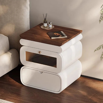 Rustic Nordic Bedside Table With Secret Compartment Safe Curved Cream Nightstand Unique Chic Mesitas De Noche Furniture For Home