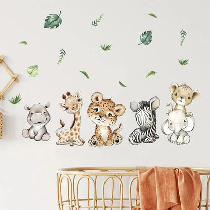Forest Animals Rainbow Wall Stickers for Kids Rooms Children Boys Girls Baby Room Decoration Nursery Wallpaper Giraffe Elephant