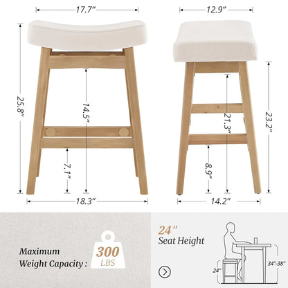 Bar Stools Set of 3, Barstools with Sturdy Wood Legs, Saddle Seat Counter Height Bar Stools for Kitchen Counter,, Customized