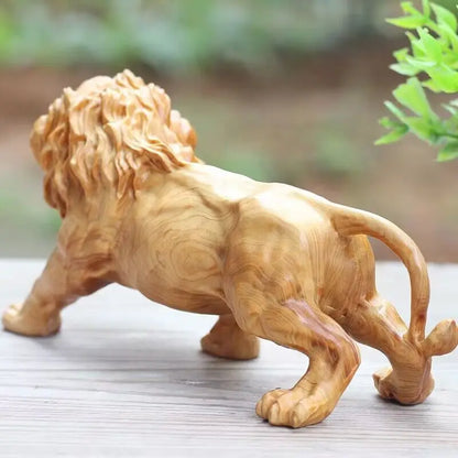 Natural Cypress Wood  Lion Statue, Solid Wood Hand-Carved Animal Sculpture Home Room Office Decoration Artwork The Perfect Gift