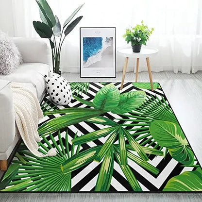 Living Room Black Gold Tropical Leaf Rug Home Non-slip  Kitchen Corridor Entrance Mat