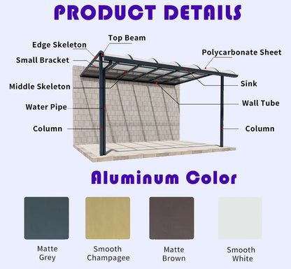 Outdoor Polycarbonate Door Awning Window Canopy Porch Rain Shield UV Protection Patio Cover Aluminum Frame Modern Front Door