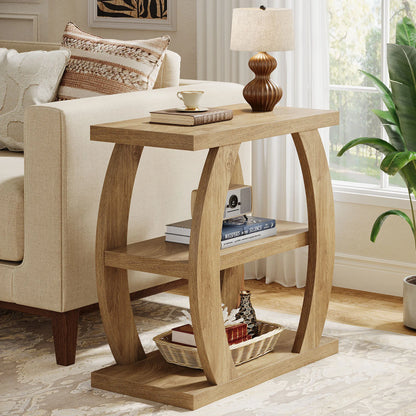 Tribesigns End Table for Living Room, 3-Tier Narrow Side Table with Storage, Farmhouse Wooden Beside Table with Geometric Frame, Tall Nightstand for Bedroom, Small Spaces, Natural Oak