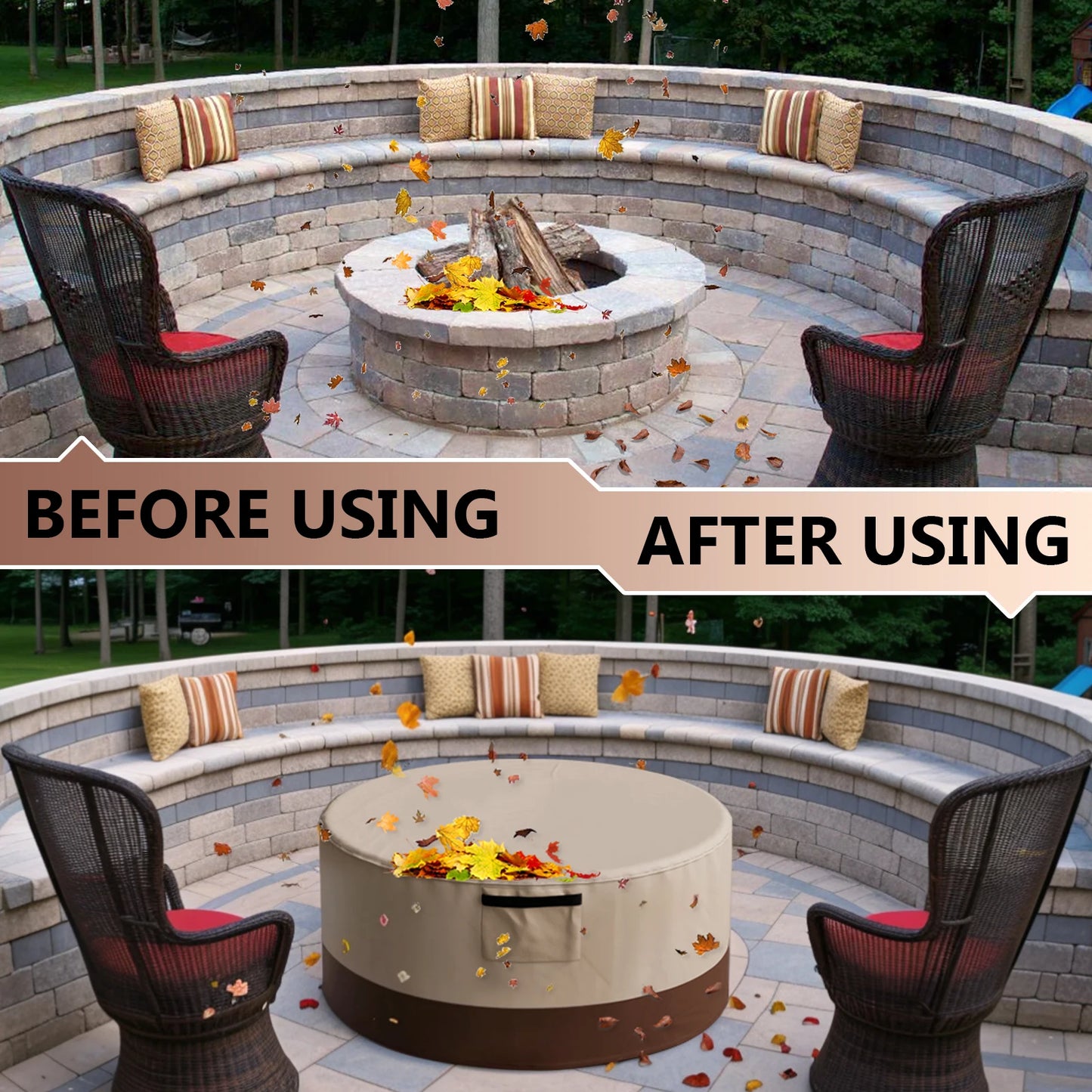 Outdoor Heavy 600D Round Barbecue Grill Dustproof Cover Waterproof Patio Fire Pit Rainproof Sunscreen Cover BBQ Grill Cover