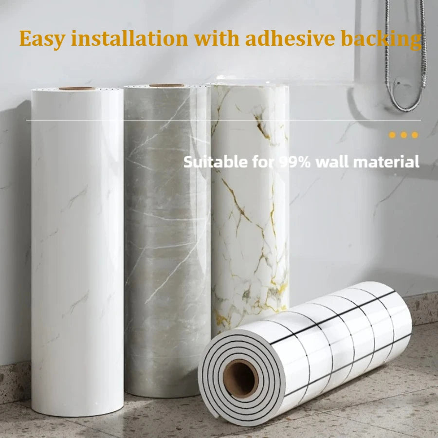 40cm Waterproof Thick Wallpaper, Marble-imitation Tile Self-adhesive Wall Decals, Easy Installation on Bathroom Living Room Wall