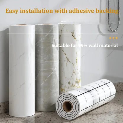 40cm Waterproof Thick Wallpaper, Marble-imitation Tile Self-adhesive Wall Decals, Easy Installation on Bathroom Living Room Wall