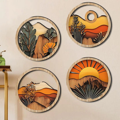 Boho Wall Art for Living Room Bohemian Wall Art 7.87Inch Round Wooden Frames Aesthetic Ornament for Porch Fireplace Balcony