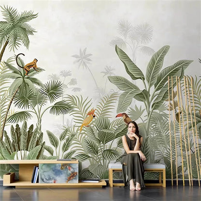 Custom 3D Tropical Rainforest Wallpaper Mural Animals Monkey Wallpapers for Living Room Background Wall paper home decor Sticker