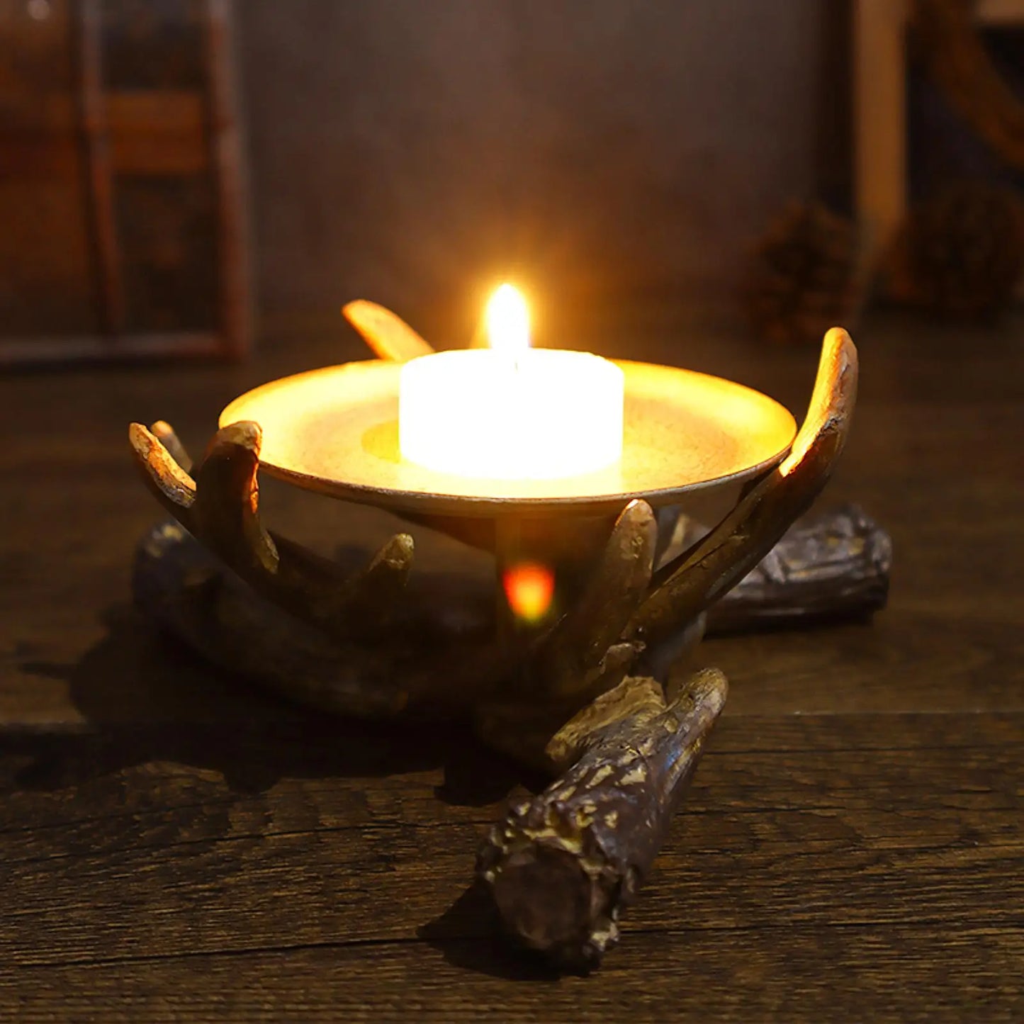 Resin Antler Candle Holder Craft Rustic Candlestick Holder for Table Bedroom House Decor Desktop Ornament