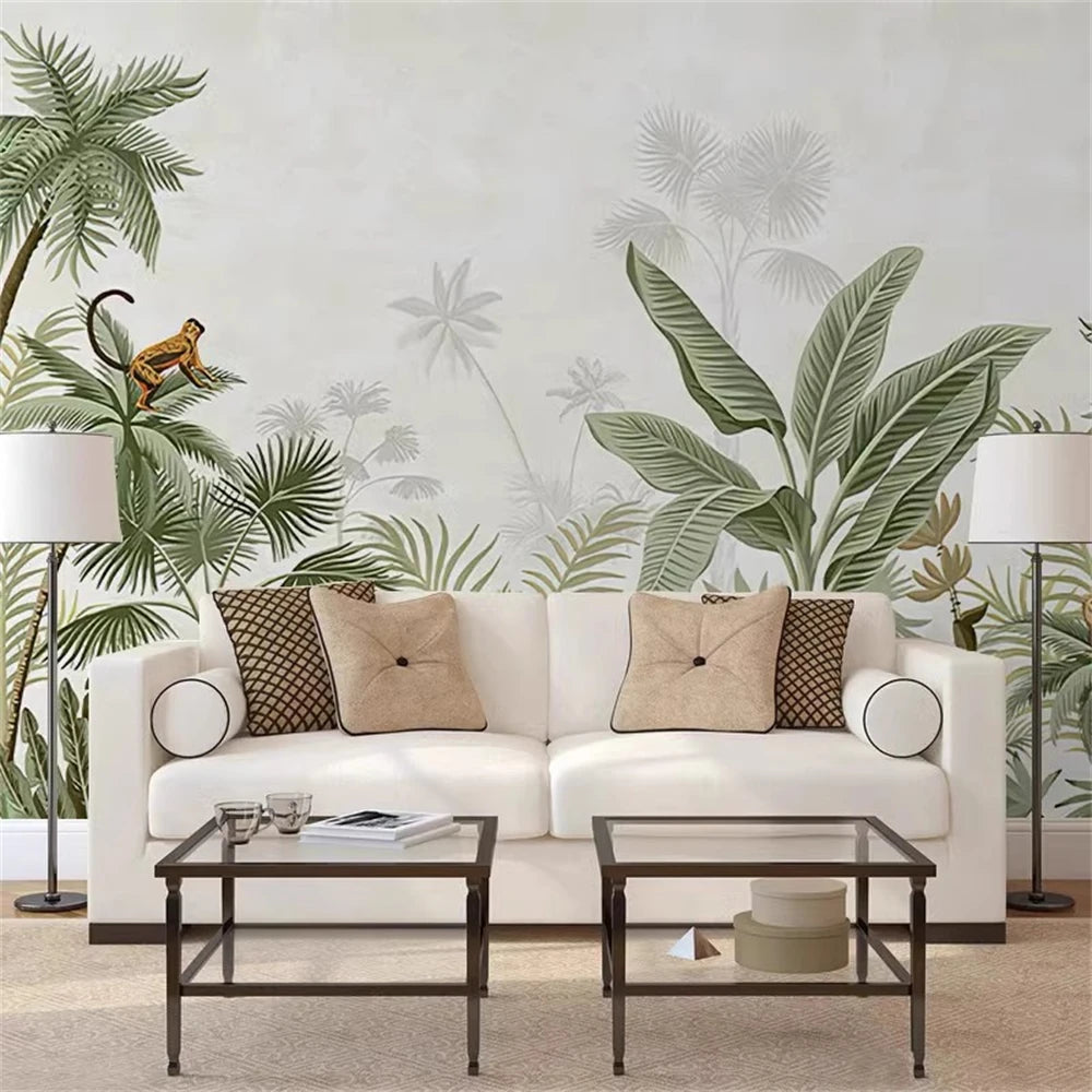 Custom 3D Tropical Rainforest Wallpaper Mural Animals Monkey Wallpapers for Living Room Background Wall paper home decor Sticker