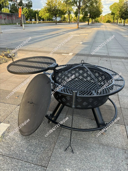 Outdoor courtyard round barbecue stove, heating wood-burning stove, fire rack, charcoal fire pit, heating stove, campfire pit