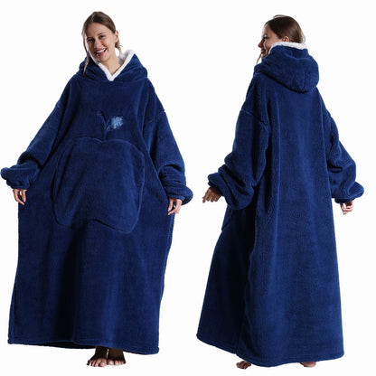 Winter Hooded Sweater Blanket Women Oversized Fleece Blanket With Sleeves Large Pocket Warm Thick TV Hoodie Robe Couple