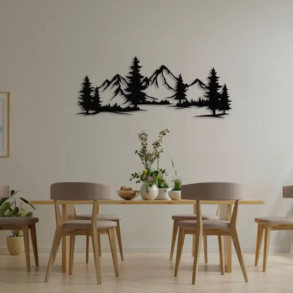 Charming Handmade Rustic Metallic Forest & Mountain Wall Art with Evergreen Tree Design for Kids Room Farmhouse Christmas Gift
