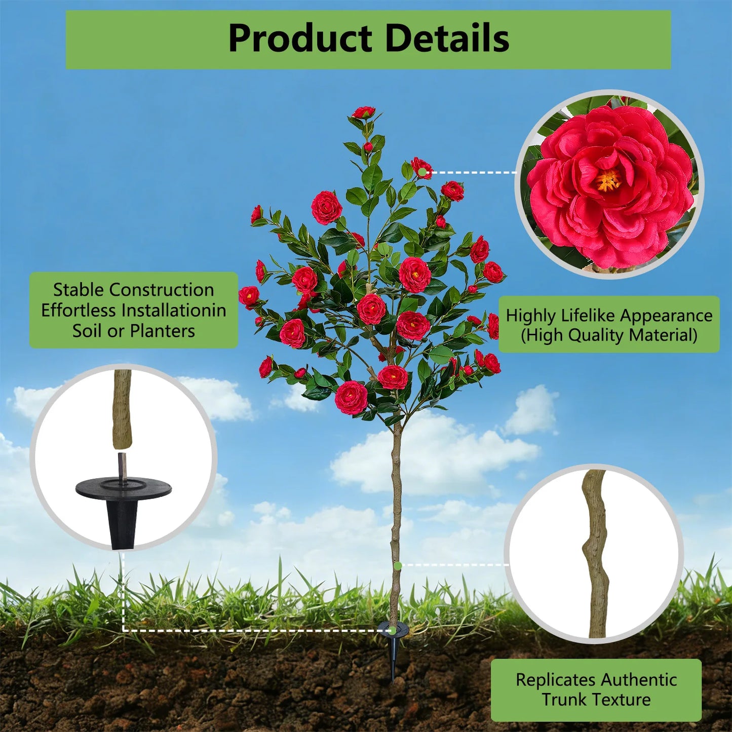 90-180CM Artificial Red Camellia Plant Ornament indoor outdoor for home wedding room balcony garden decoration for Christmas