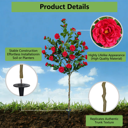 90-180CM Artificial Red Camellia Plant Ornament indoor outdoor for home wedding room balcony garden decoration for Christmas