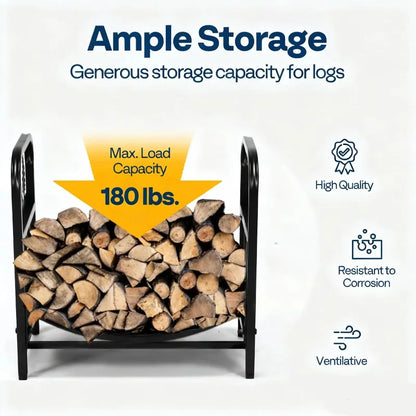 Junsu Indoor/Outdoor Wrought Iron Rectangular Decorative Firewood Rack Fireplace Log Holder and Wood Storage Rack Accessory Set