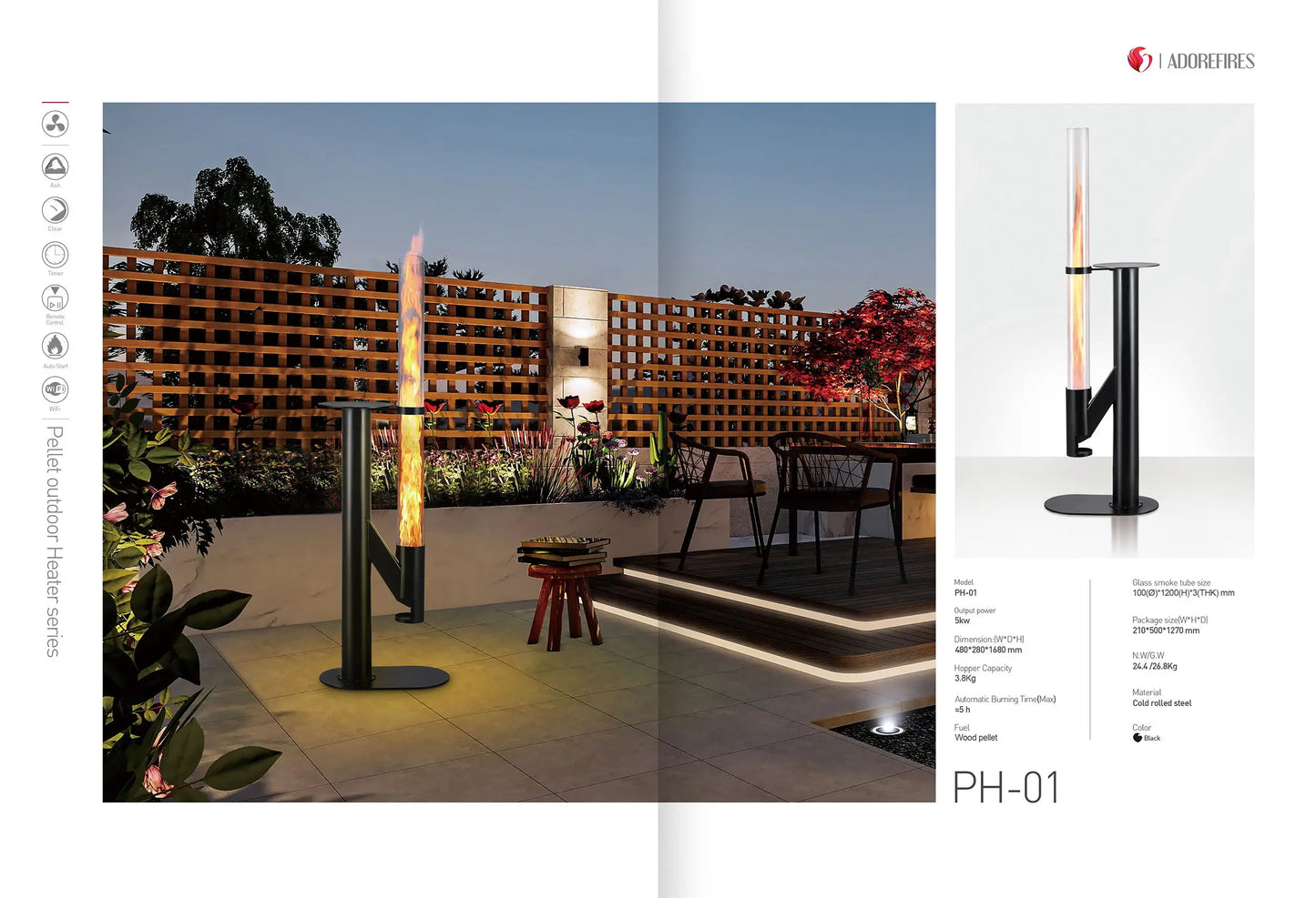 Wood Pellet Patio Heater Outdoor Fireplace Rocket Stove Smokeless Fire Pit for Camping Garden Party Accessory Set Included