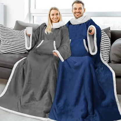 Grey Wearable Lazy TV Blanket With Sleeve,TV Sofa Blankets For Men Women,Thick Fleece Blanket Winter Adult Cozy Soft Nap Blanket