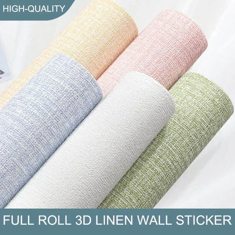 Self Adhesive 3D Linen Texture Wallpaper Moisture Proof Thickened Wall Stickers Panels for Living Room Bedroom Home Decor