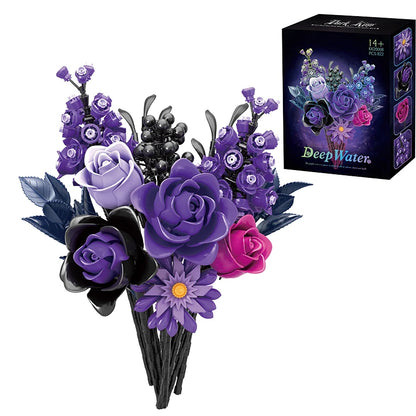 1218PCS Dark Romance Flower Building Blocks Gothic Bouquet With Vase Model Educational DIY Toy Desktop Decoration Gift For Adult
