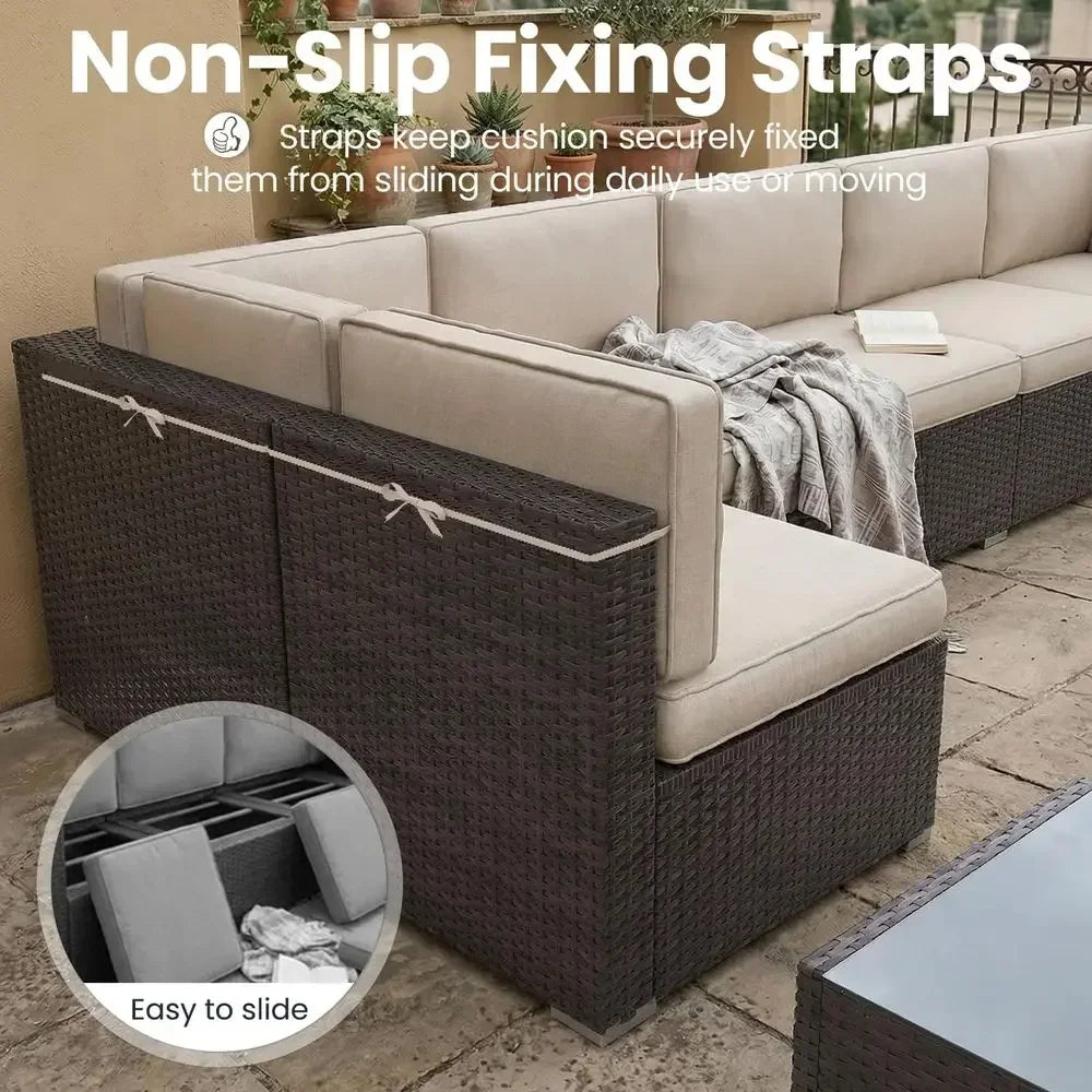 8-Piece Patio Furniture Set with 44 Gas Fire Pit Table, Outdoor Sectional Wicker Sofa with Coffee Table
