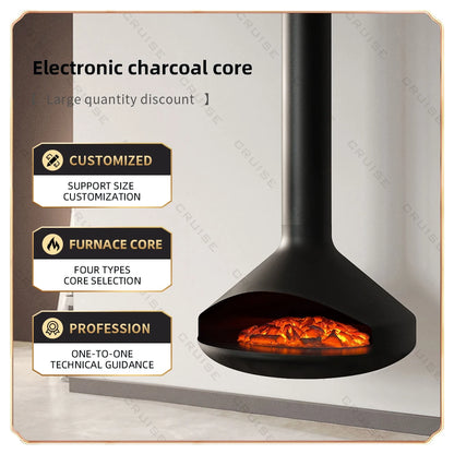 Ceiling Mounted Low-Energy Refractory Furnace Suspended Wood Stove Gas 800mm Hanging Fireplace Indoor Living Room
