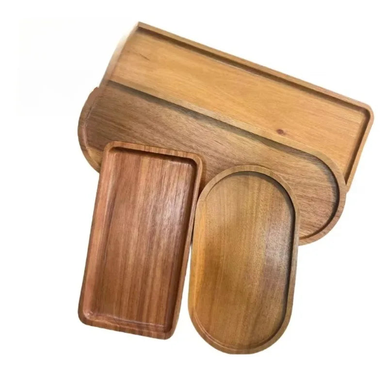 Wabi Sabi Style Acacia Wood Decorative Serving Platter Oval Natural Wood Tray for Home Tabletop Decoration Small Organizer
