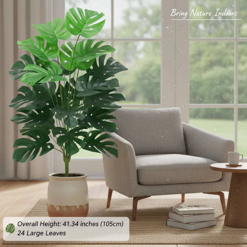 Large 1 Meter Fake Monstera Tree 24 Leaves, Tall Artificial Plant for Indoor Outdoor Garden Wedding Decor