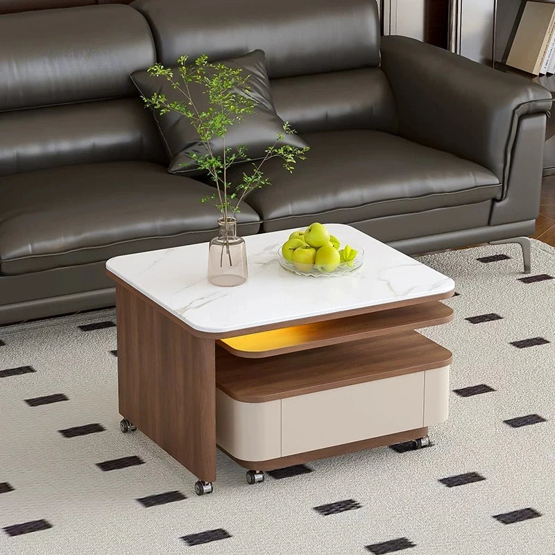 Living Room Furniture Medieval Rock Slab Coffee Table Household Living Room Small Apartment Rotating Movable Tea Table New Model